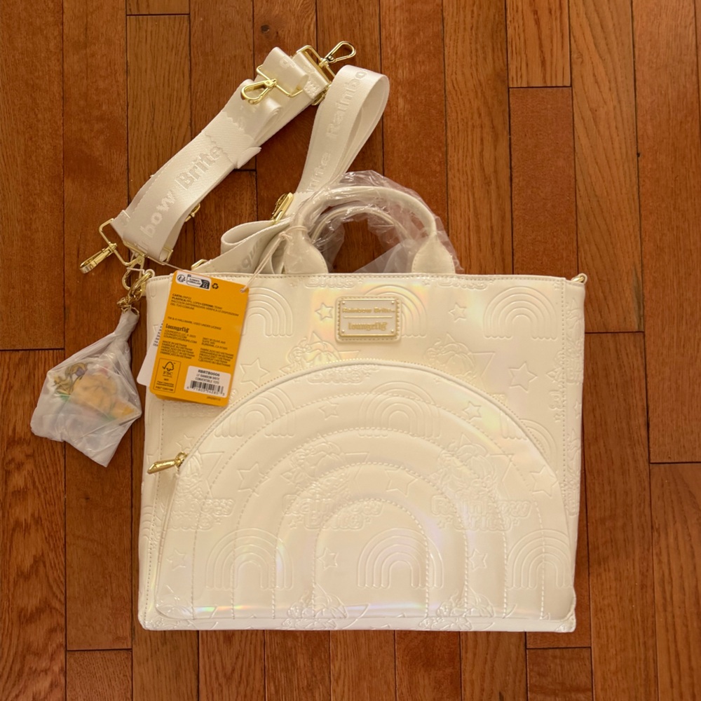 New Loungefly Rainbow Brite White Embossed Women's Convertible Tote Backpack - Picture 9 of 13